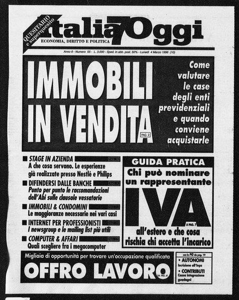 Italia oggi : quotidiano di economia finanza e politica